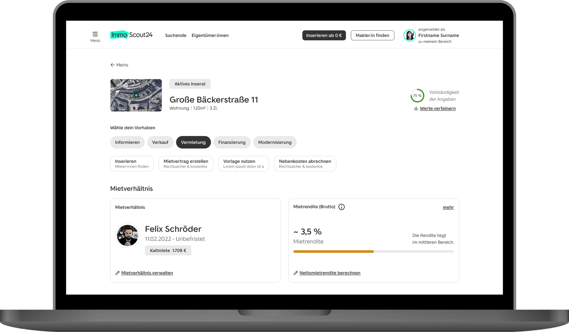 VermietenPlus Dashboard