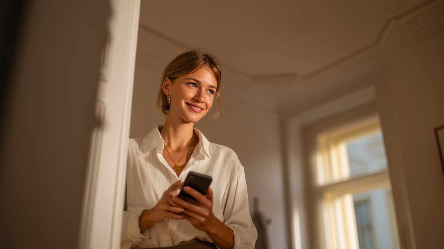 Frau freut sich über günstigen Stromverbrauch