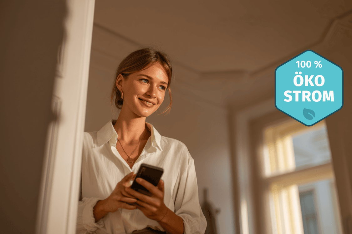 Frau freut sich über günstigen Stromverbrauch