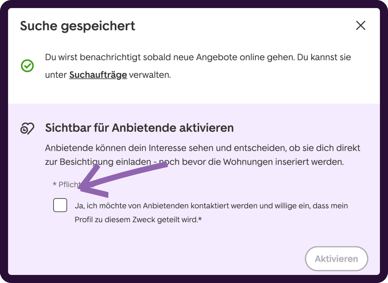 Sichtbar für Anbietende Modal