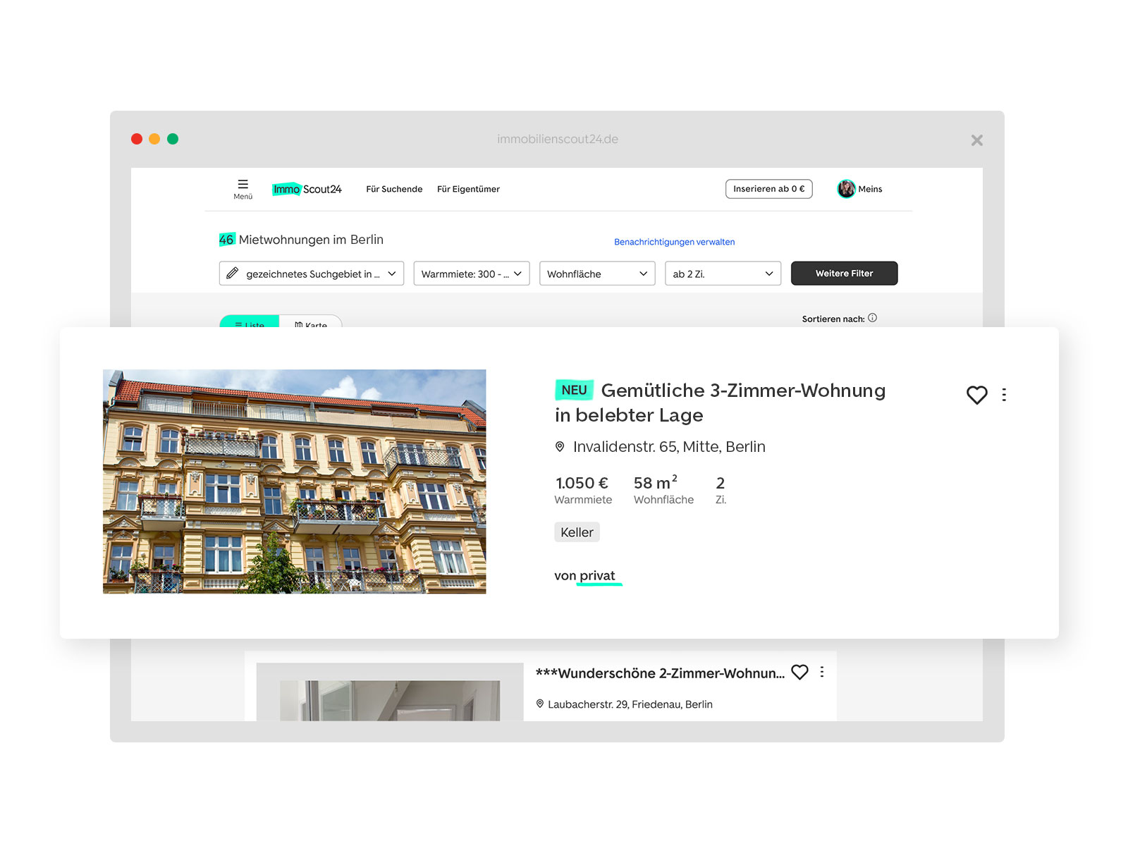 Beispiel eines privaten Inserats einer Wohnung