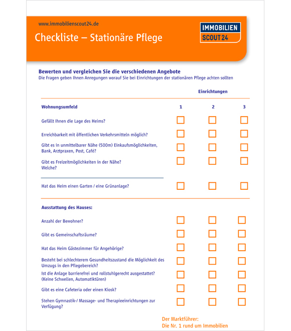 Checkliste - Stationäre Pflege: