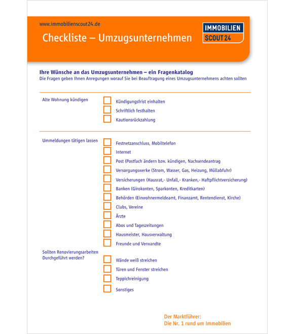Checkliste: Umzugsunternehmen
