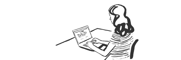 Illustration: Frau an Laptop von schräg hinten