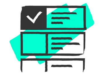 Checklisten-Icon mit Häkchen und Textzeilen auf türkisfarbenem Hintergrund, symbolisiert Aufgabenlisten und Abhaken von Punkten.