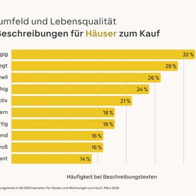 Balkendiagramm mit den meistverwendeten Adjektiven in Immobilieninseraten f&uuml;r H&auml;user